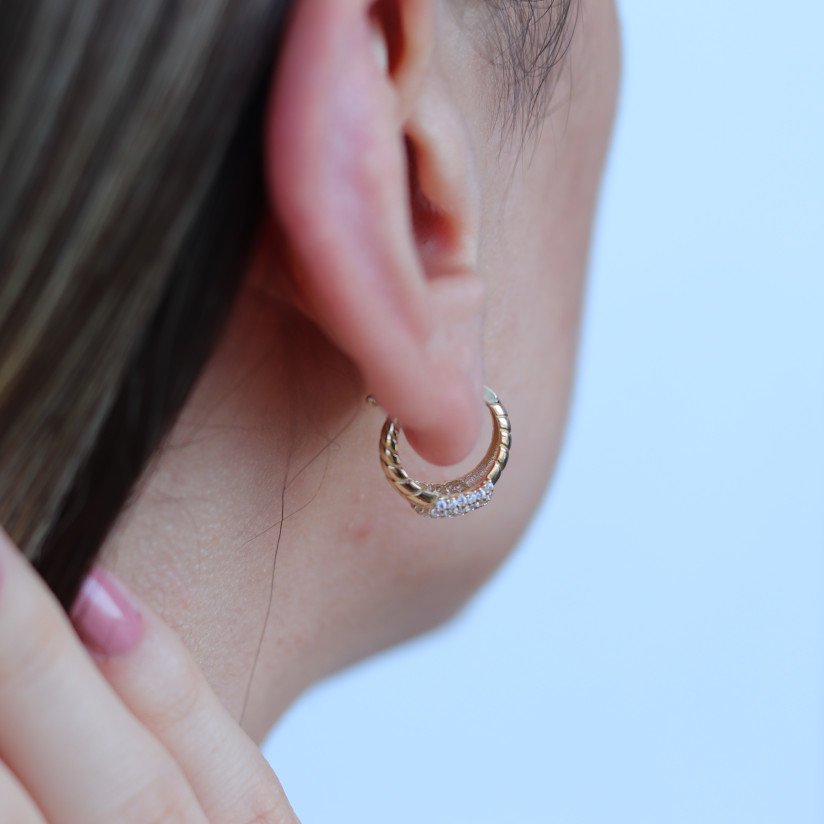 Stoned Auger Hoop Earrings
