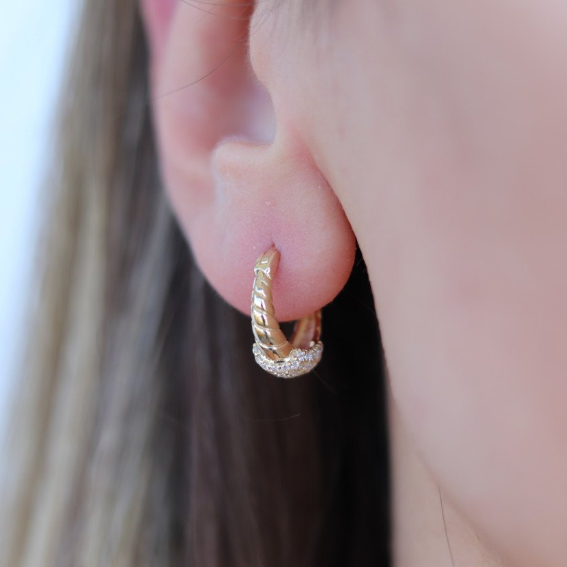 Stoned Auger Hoop Earrings