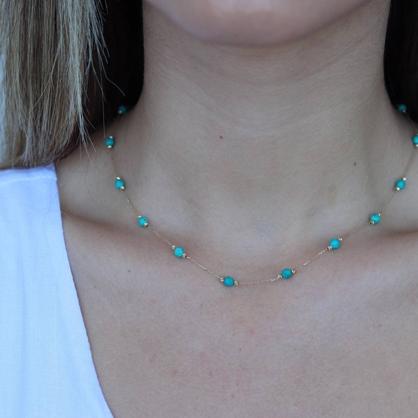 Sequined Turquoise Stone Necklace