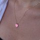 Pink enameled heart necklace