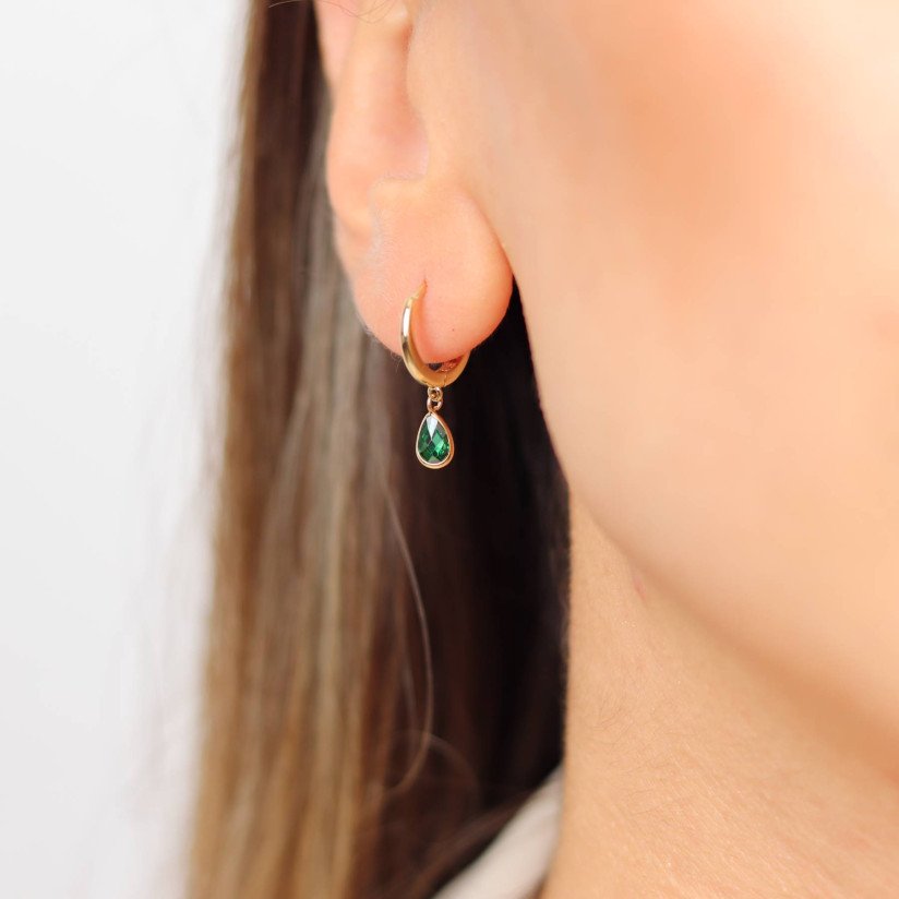 Green Stone Hoop Earrings