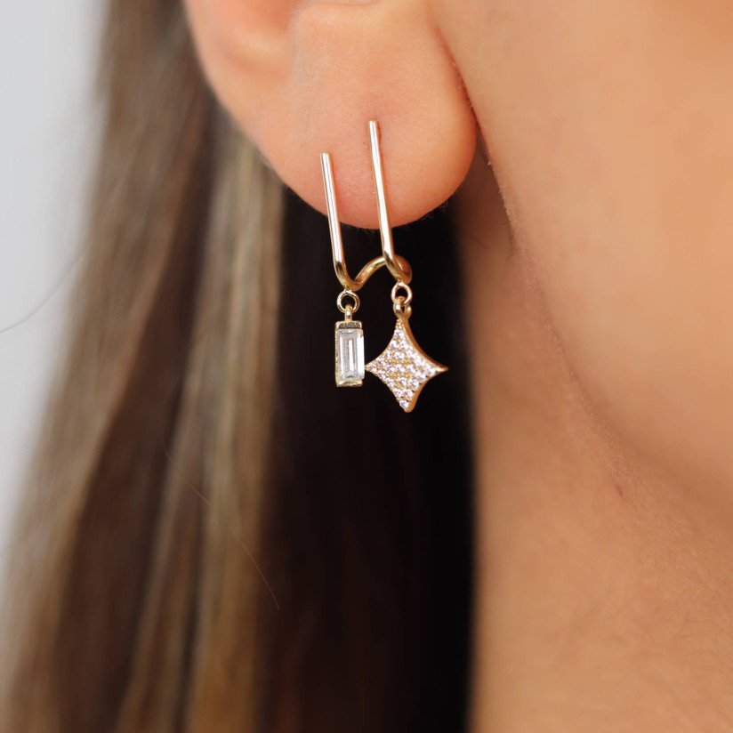 Star and Baguette Double Earrings 