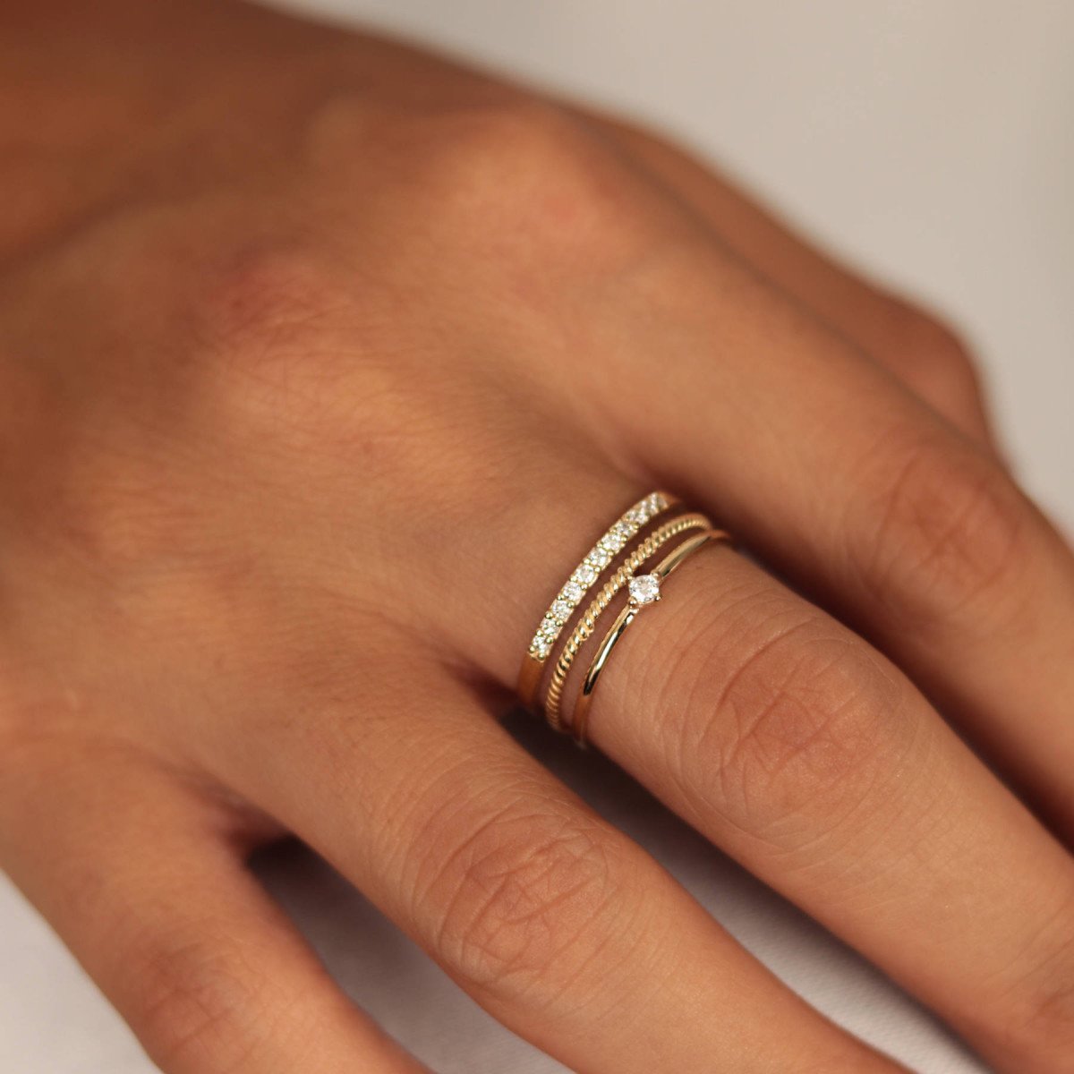 Mini Taşlı Trio Yüzük