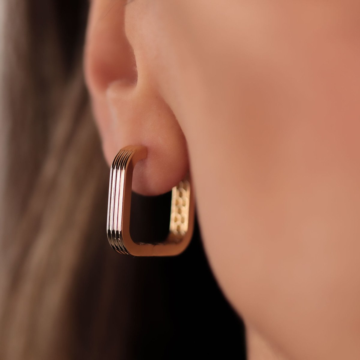 Çizgili Dörtgen Küpe