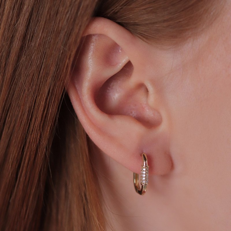Stone Ellipse Diamond Earrings