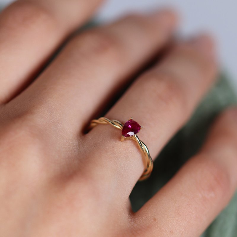 Pink Stone Auger Ring