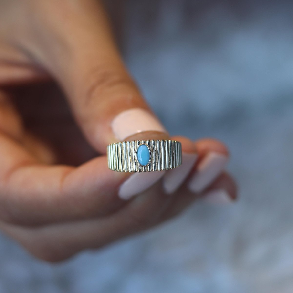 Mavi Taşlı Retro Yüzük