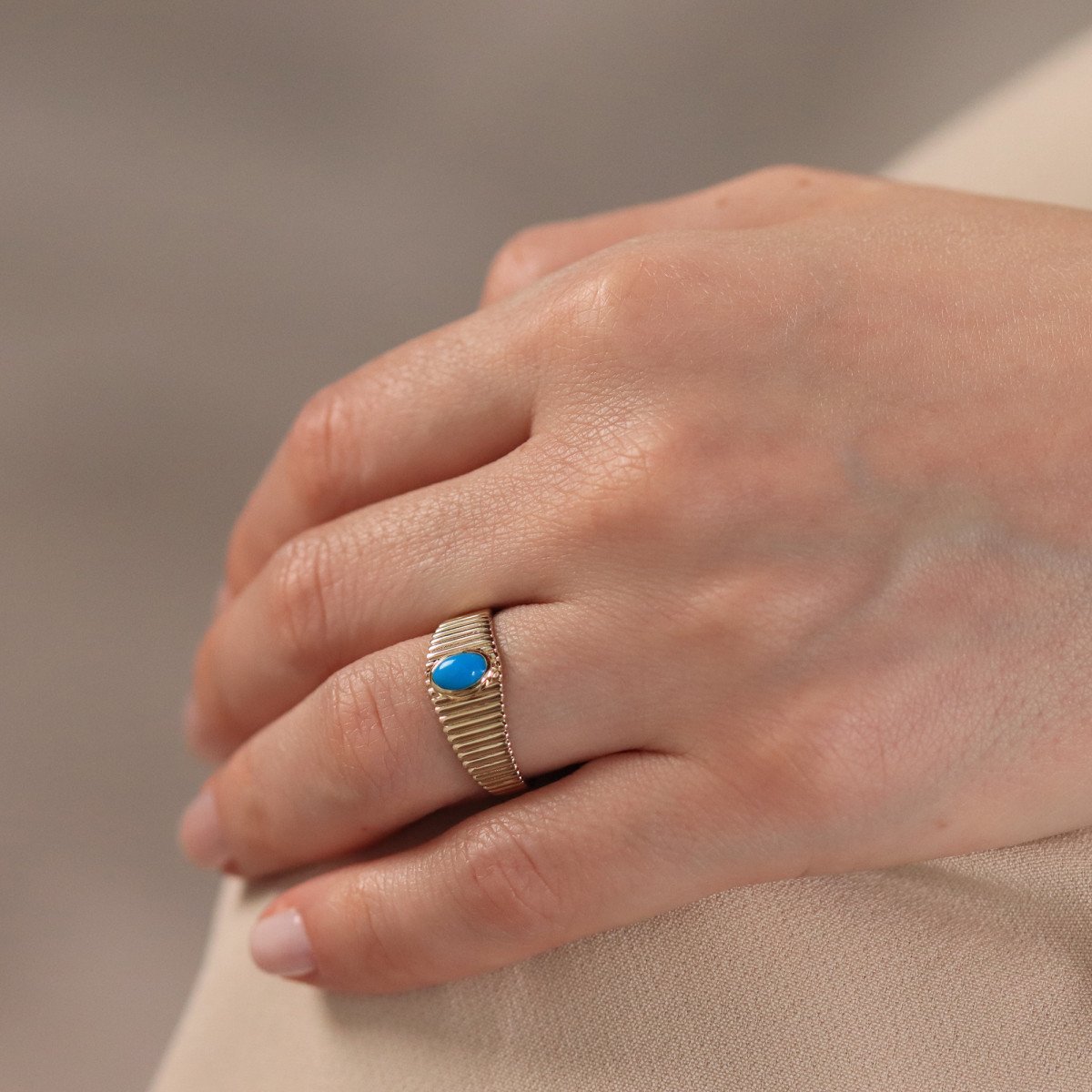 Mavi Taşlı Retro Yüzük