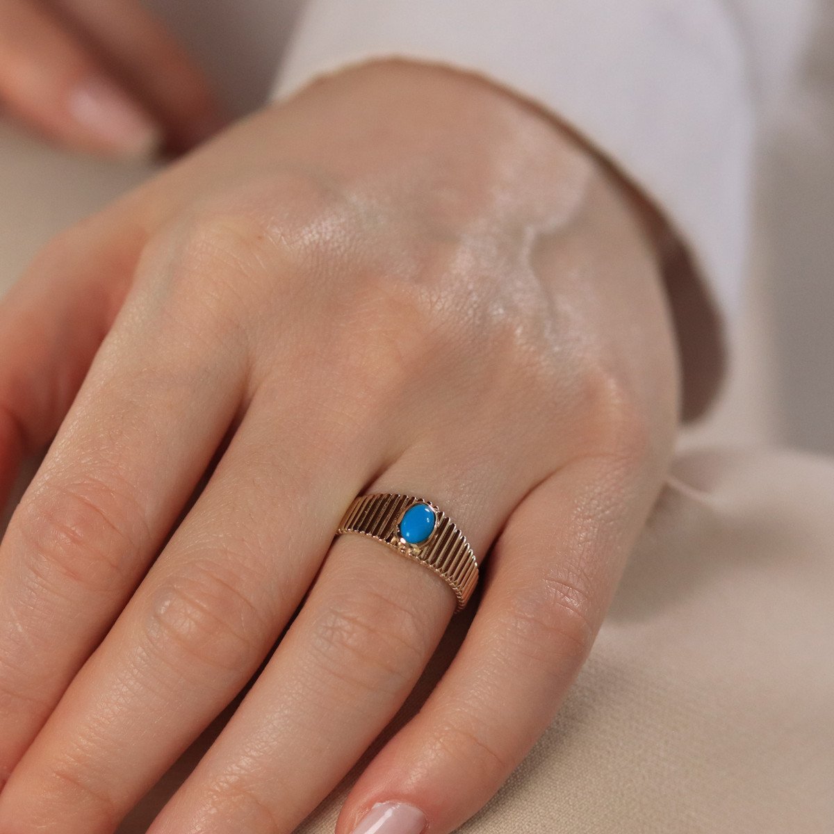 Mavi Taşlı Retro Yüzük