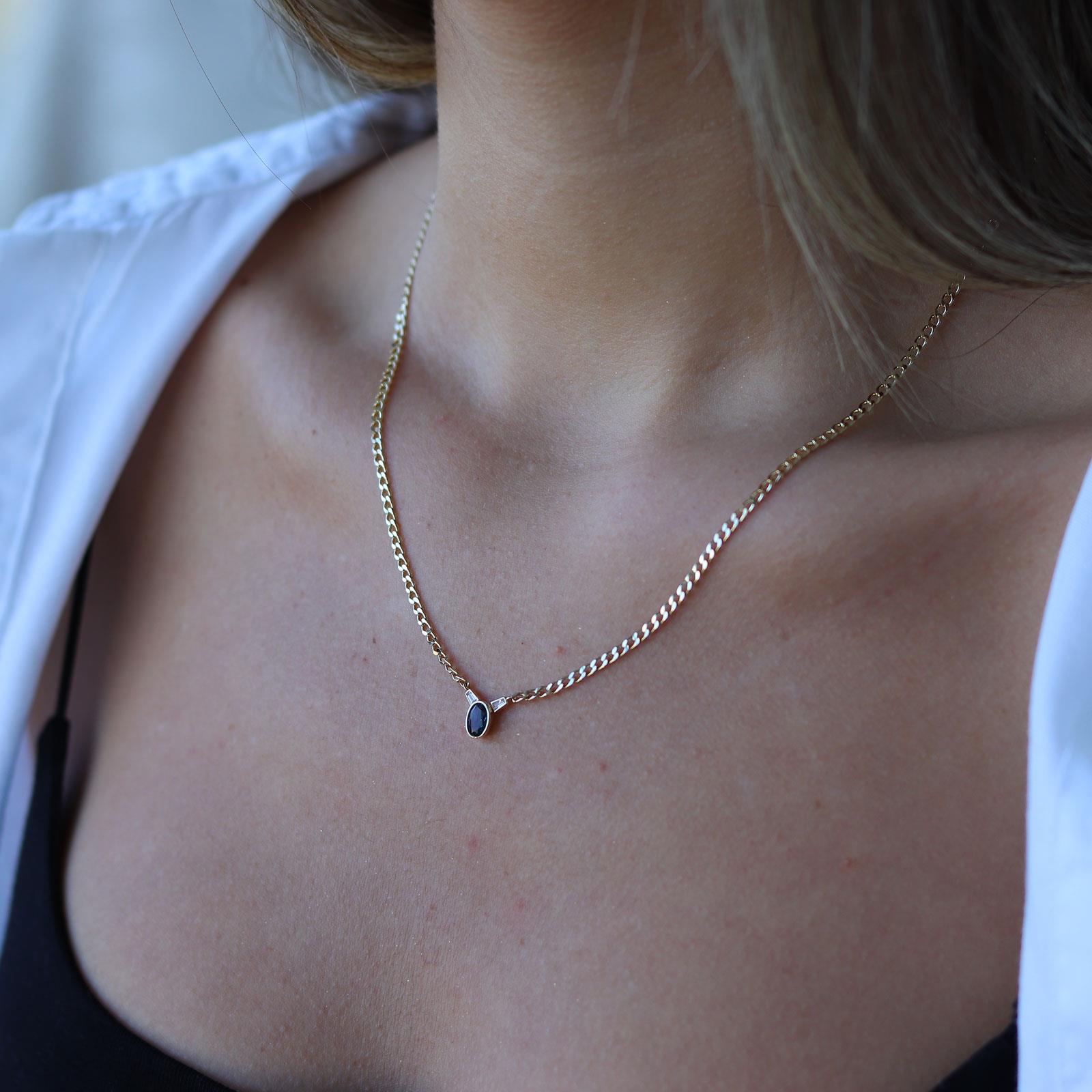 Navy Stone-set Gourmette Necklace