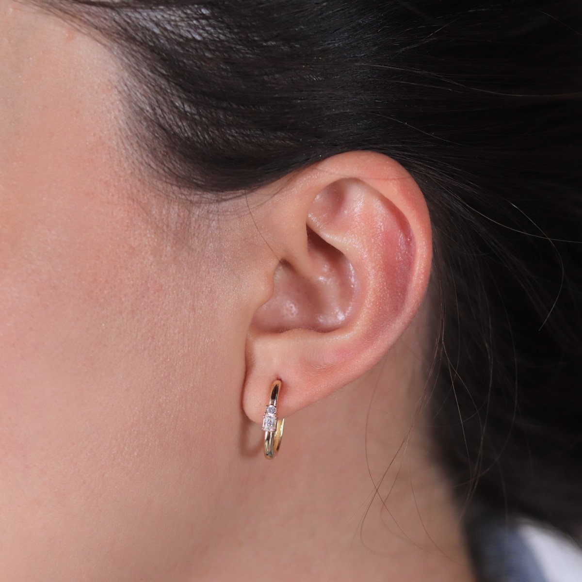 Mini Taşlı Elips Küpe