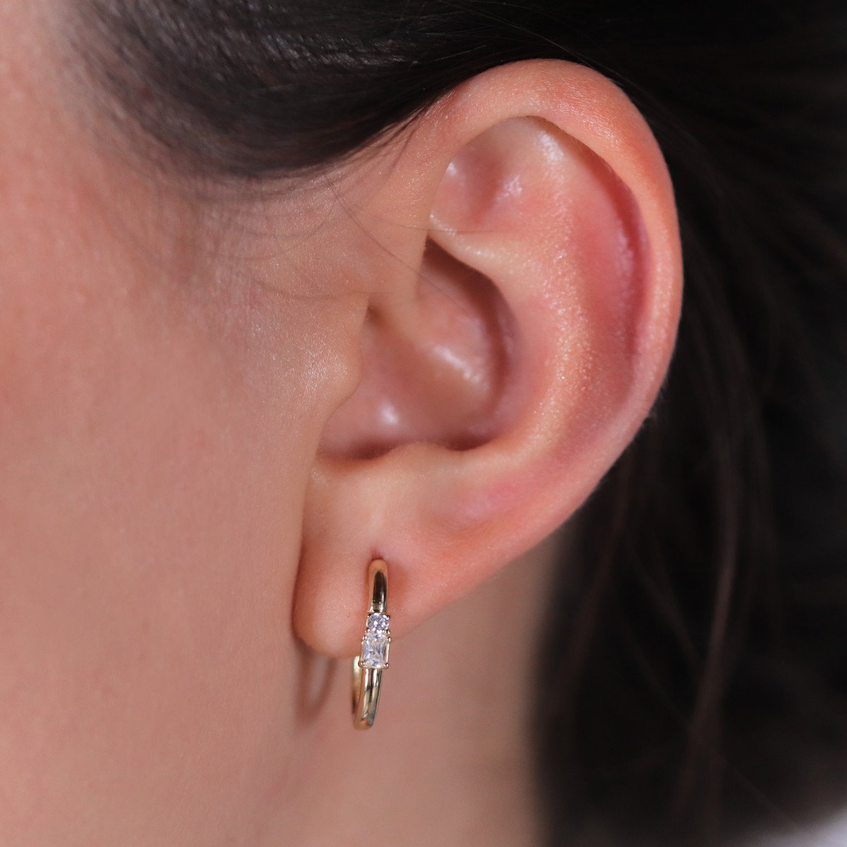 Mini Taşlı Elips Küpe