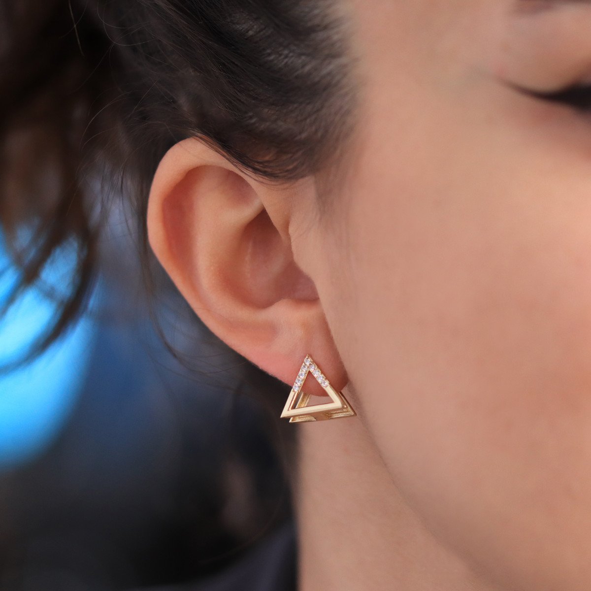 Taşlı Üçgen Küpe