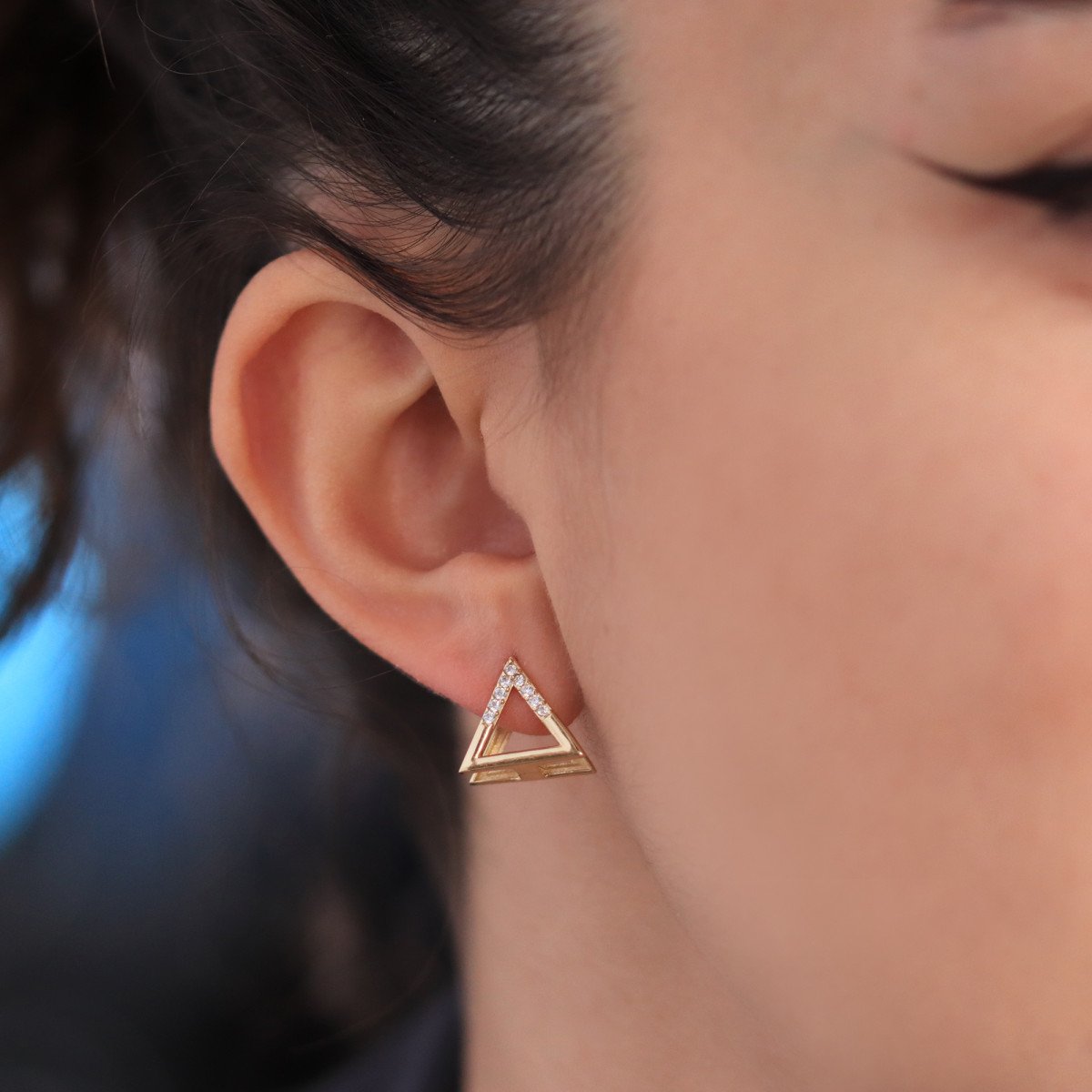 Taşlı Üçgen Küpe