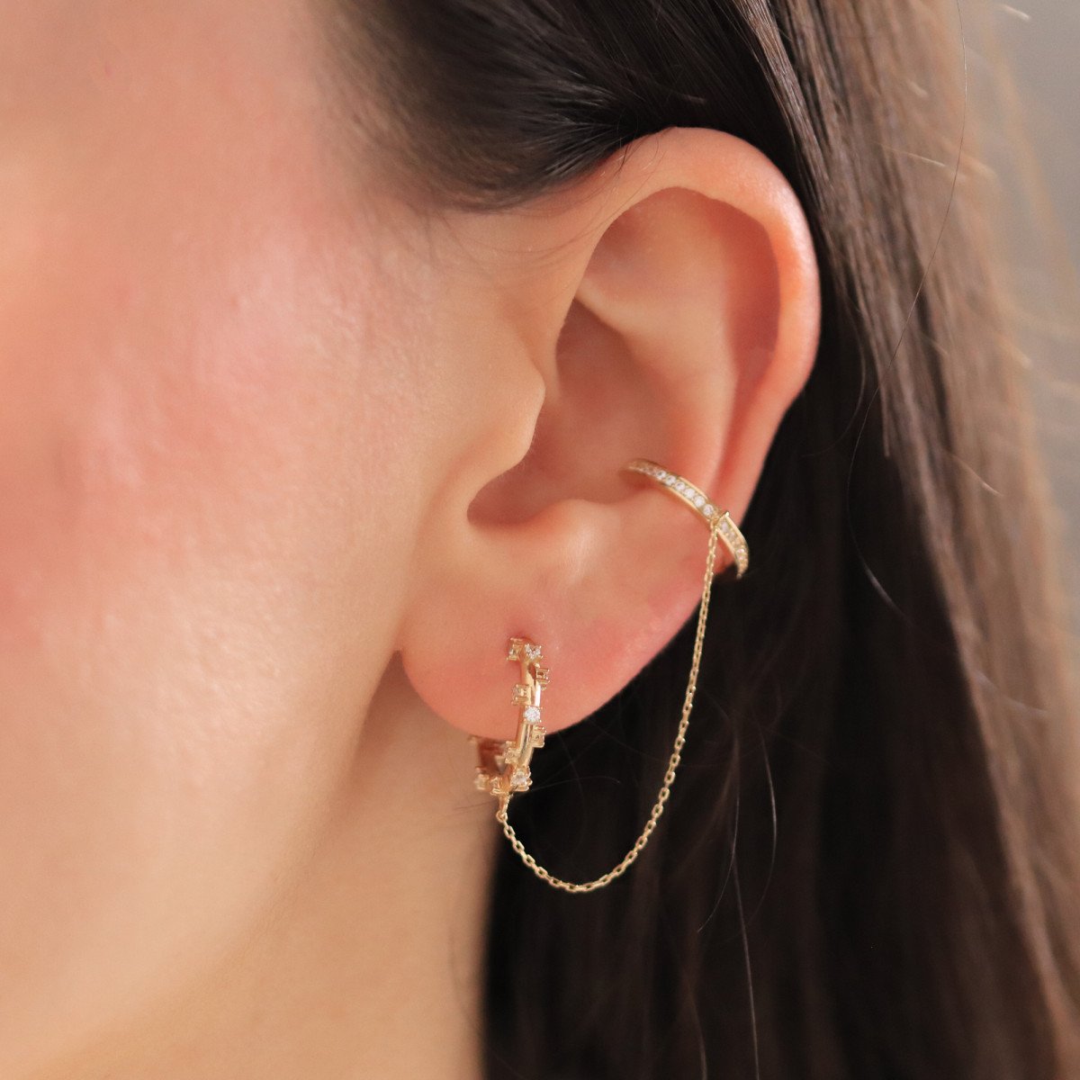 Mini Taşlı Cuff Küpe