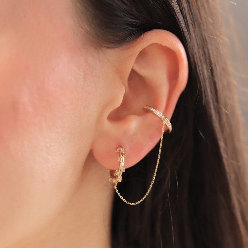 Mini Taşlı Cuff Küpe