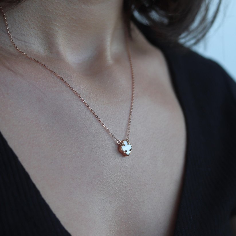 White Stone Clover Necklace