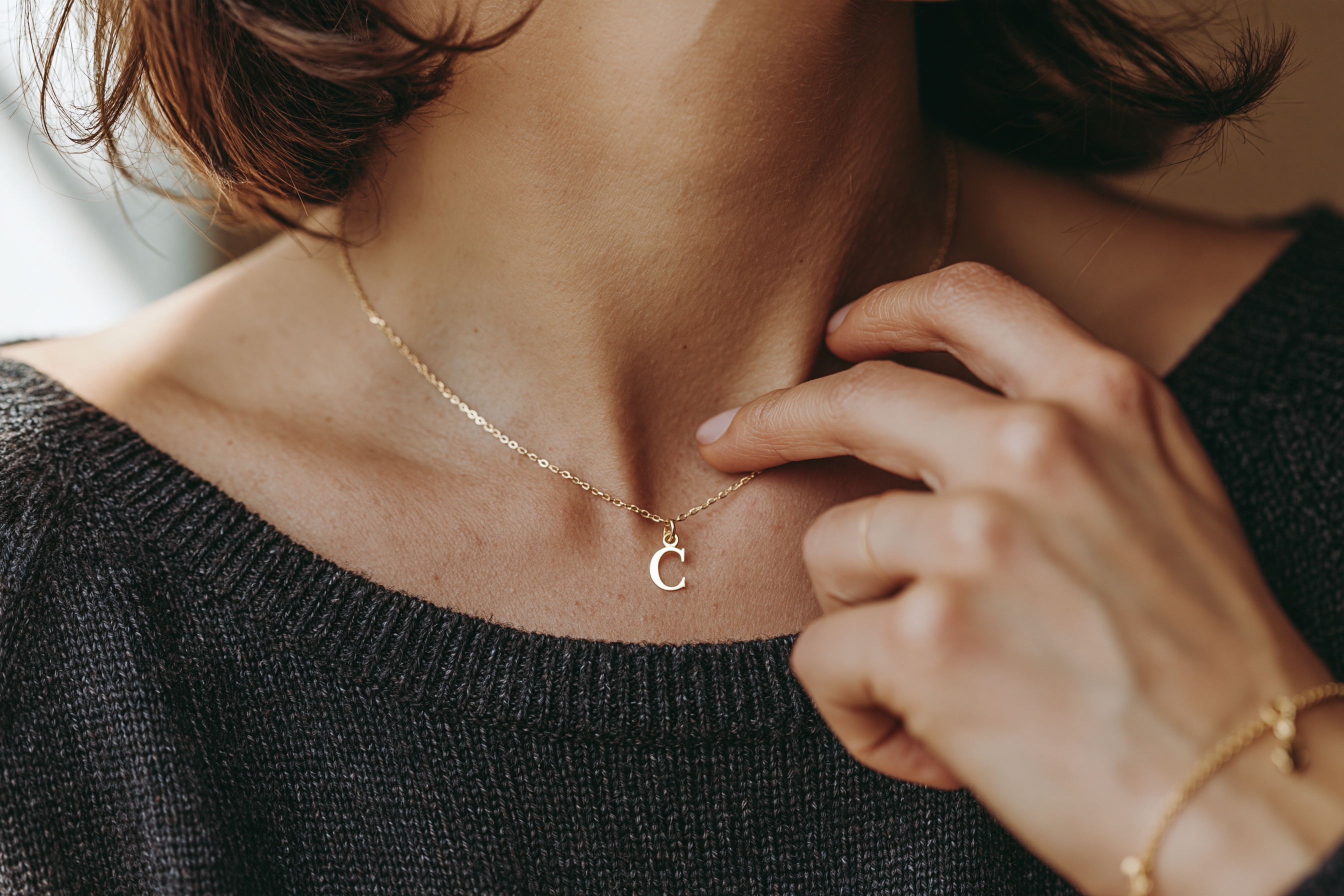 Personalized initial necklace and symbolic gold jewelry gift